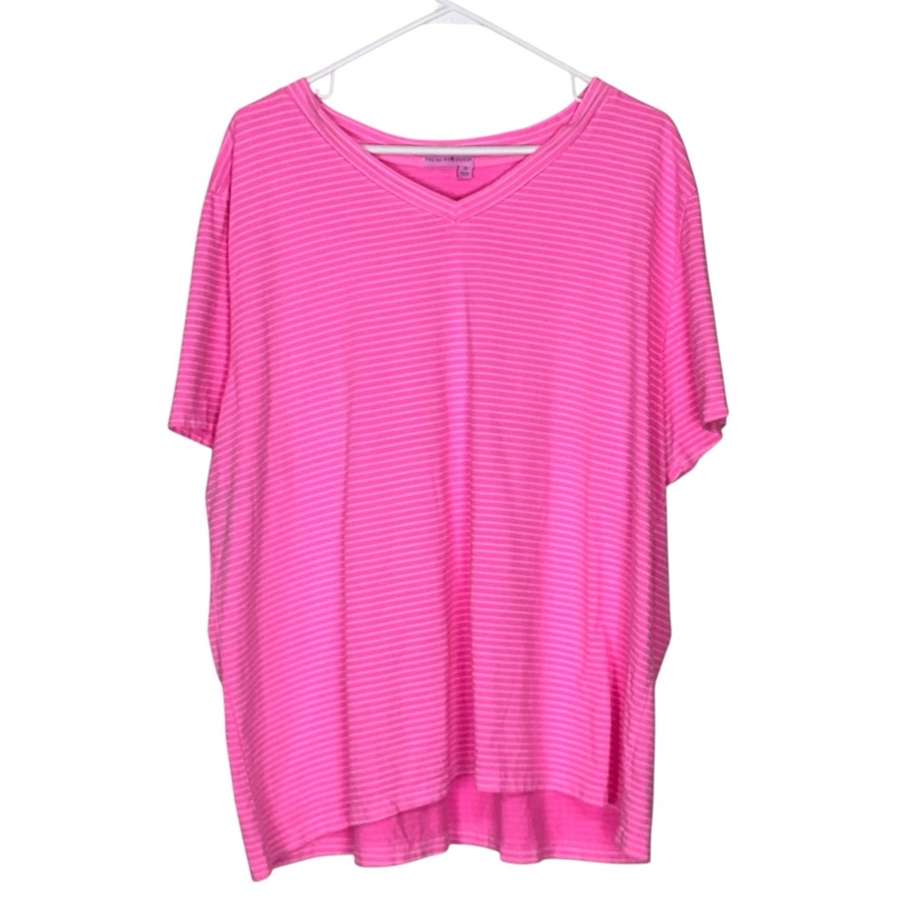 FRESH PRODUCE T-shirt Pink Striped Cotton V Neck Short Sleeve Tee Top 3x